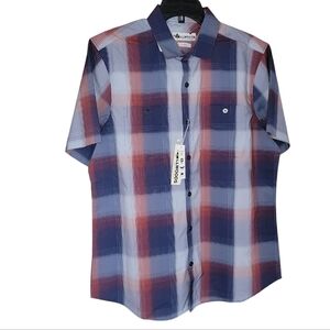 Tallwoods size medium casual blue and red plaid button down shirt NWT